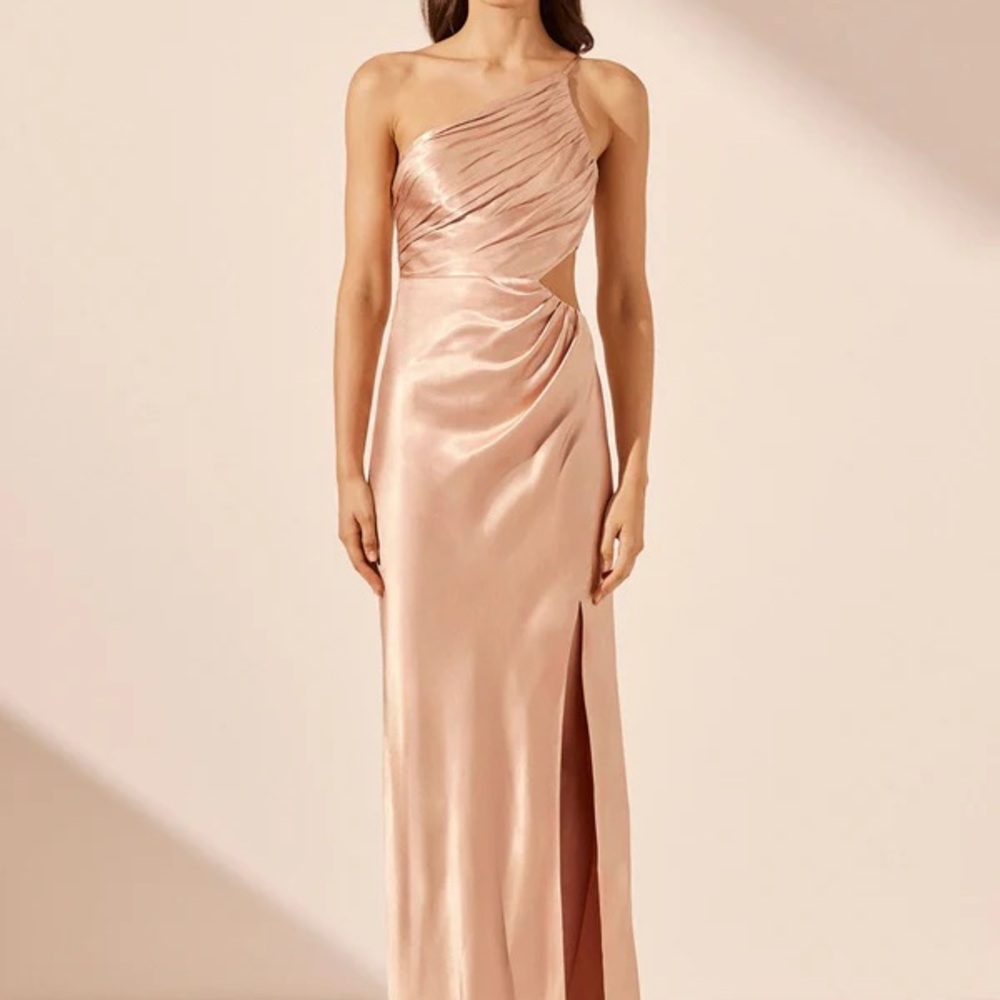 Shona Joy LA LUNE ASYMMETRICAL GATHERED MAXI DRESS - DESERT ROSE , US 2